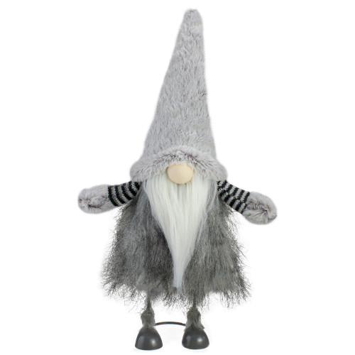 Bouncing Gnome with Shaggy Beard Christmas Figure - 17" - Gray and Black