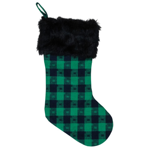 20" Green and Black Plaid Christmas Stocking