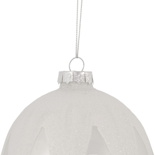 4" Pearl White and Glitter Glass Ball Christmas Ornament