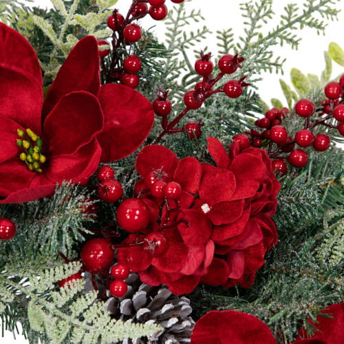 Real Touch? Poinsettia and Pinecone Artificial Christmas Wreath - 38" - Unlit