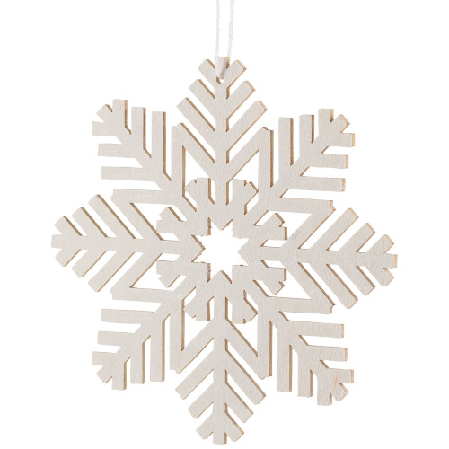 Snowflake Shaped Cut-Out Wooden Christmas Ornaments - 4.75" - White - Set of 4
