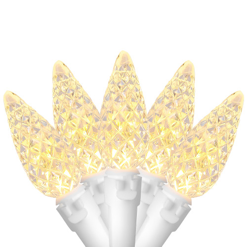 70ct Warm White Faceted LED C6 Christmas Lights, 23ft White Wire