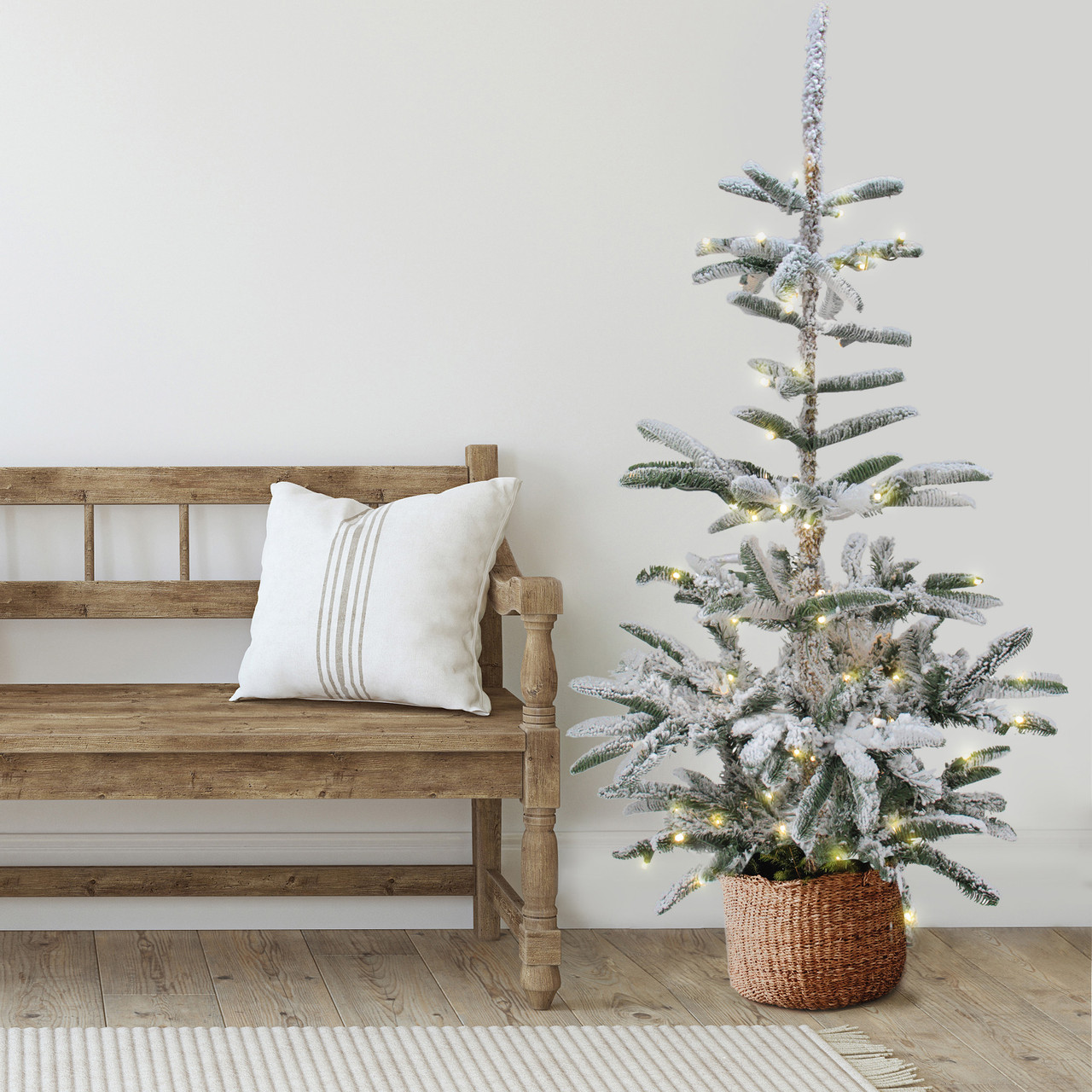 Real Touch?? Pre-Lit Slim Flocked Nordmann Fir Artificial Christmas Tree - 6.5' - Warm Clear LED Lights