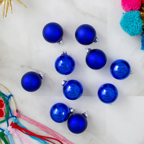 10ct Blue 2-Finish Glass Christmas Ball Ornaments 1.75" (40mm)
