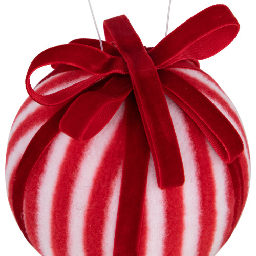 Red and White Striped Candy Cane Christmas Ball Ornament 4" (100mm)