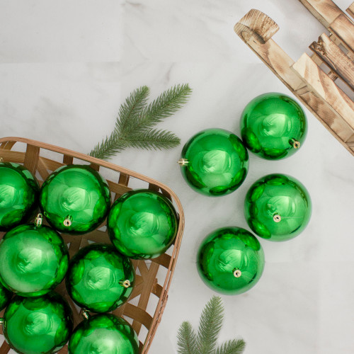 12ct Christmas Green Shatterproof Shiny Christmas Ball Ornaments 4" (100mm)