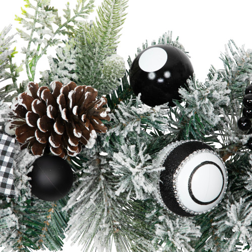 Flocked Pine with Harlequin Ornaments and Bows Artificial Christmas Garland - 6' x 8" - Unlit