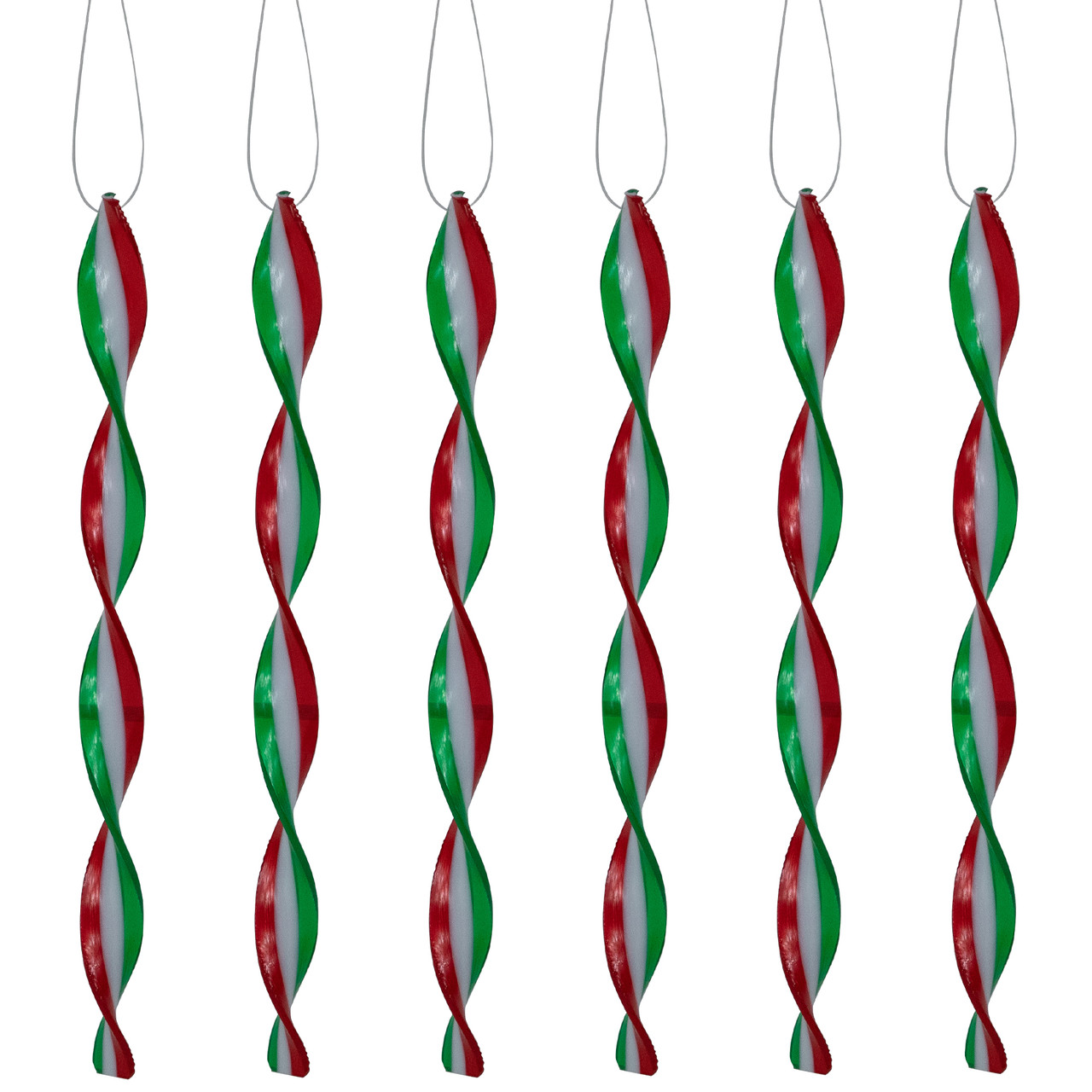 6ct White, Red and Green Candy Swirl Christmas Ornaments 8"