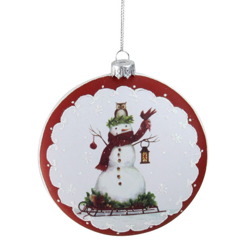 4" White and Red Snowman on Sled Christmas Ornament