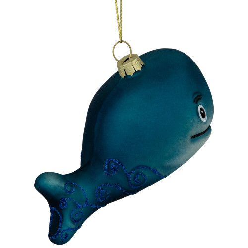 4" Glittered Whale Glass Christmas Ornament