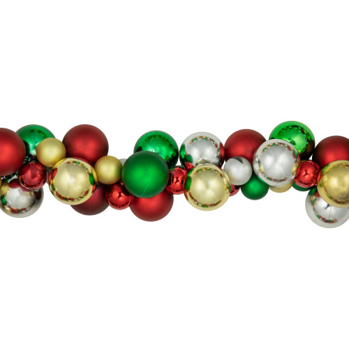 6' Traditional Colors 2-Finish Shatterproof Ball Christmas Garland