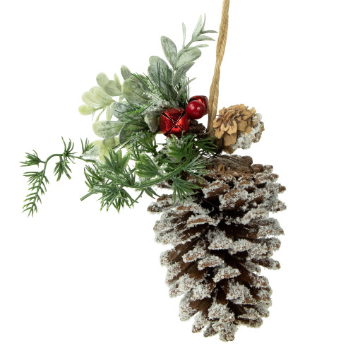 13" Frosted Pine Cone with Mixed Foliage Christmas Ornament