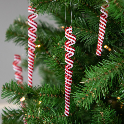 Pack of 4 Red and White Candy Curls Christmas Ornaments 7"