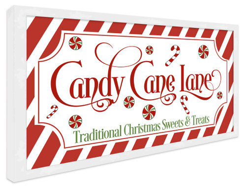 Candy Cane Lane 11.5" x 21.5" Framed Christmas Wall Decor Art Print Sign Poster in a Natural Wooden Frame with UV Acrylic and Hangers