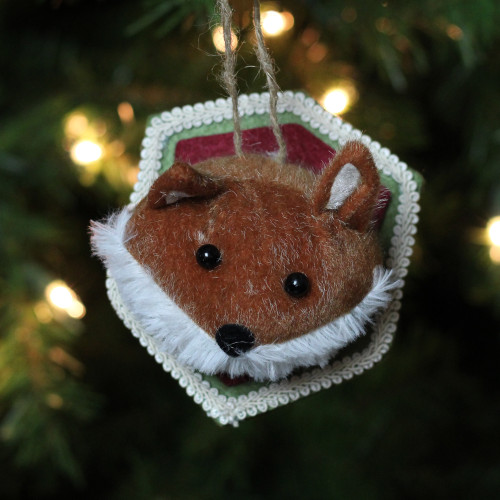 4.75" Brown and Cream Stuffed Fox Head Plaque Christmas Ornament