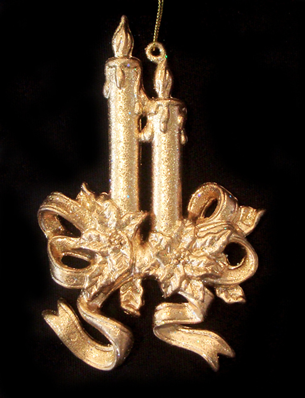 Pack of 2 Gold Glittered Double Candle Holly Berry Christmas Ornaments 5.5"