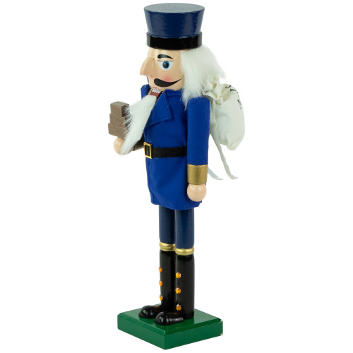 14" Blue and Gold Wooden Mail Carrier Christmas Nutcracker
