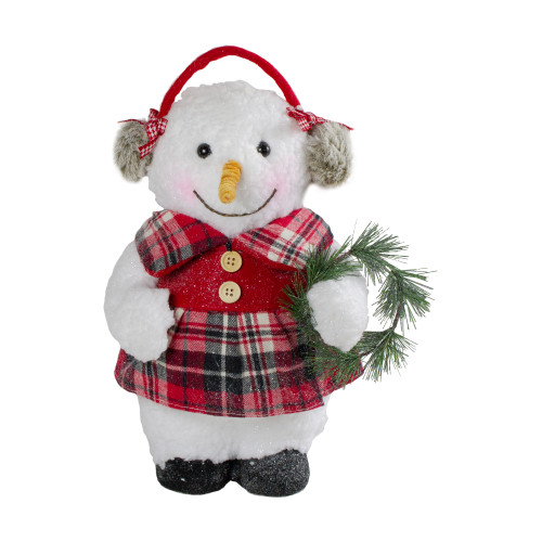 Plush Girl Snowman with Ear Muffs and Wreath Christmas Figure - 12"