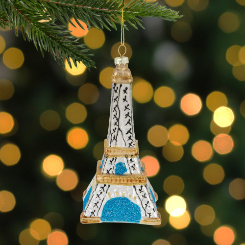 4.75" Silver Eiffel Tower Glittered Christmas Glass Hanging Ornament