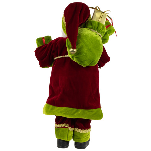 16" Burgundy and Bright Green Santa Claus with Gifts Christmas Figure