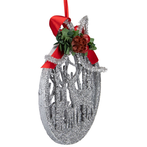 4.5-Inch 2-D Silver Glitter Reindeer Family Silhouette Christmas Ornament
