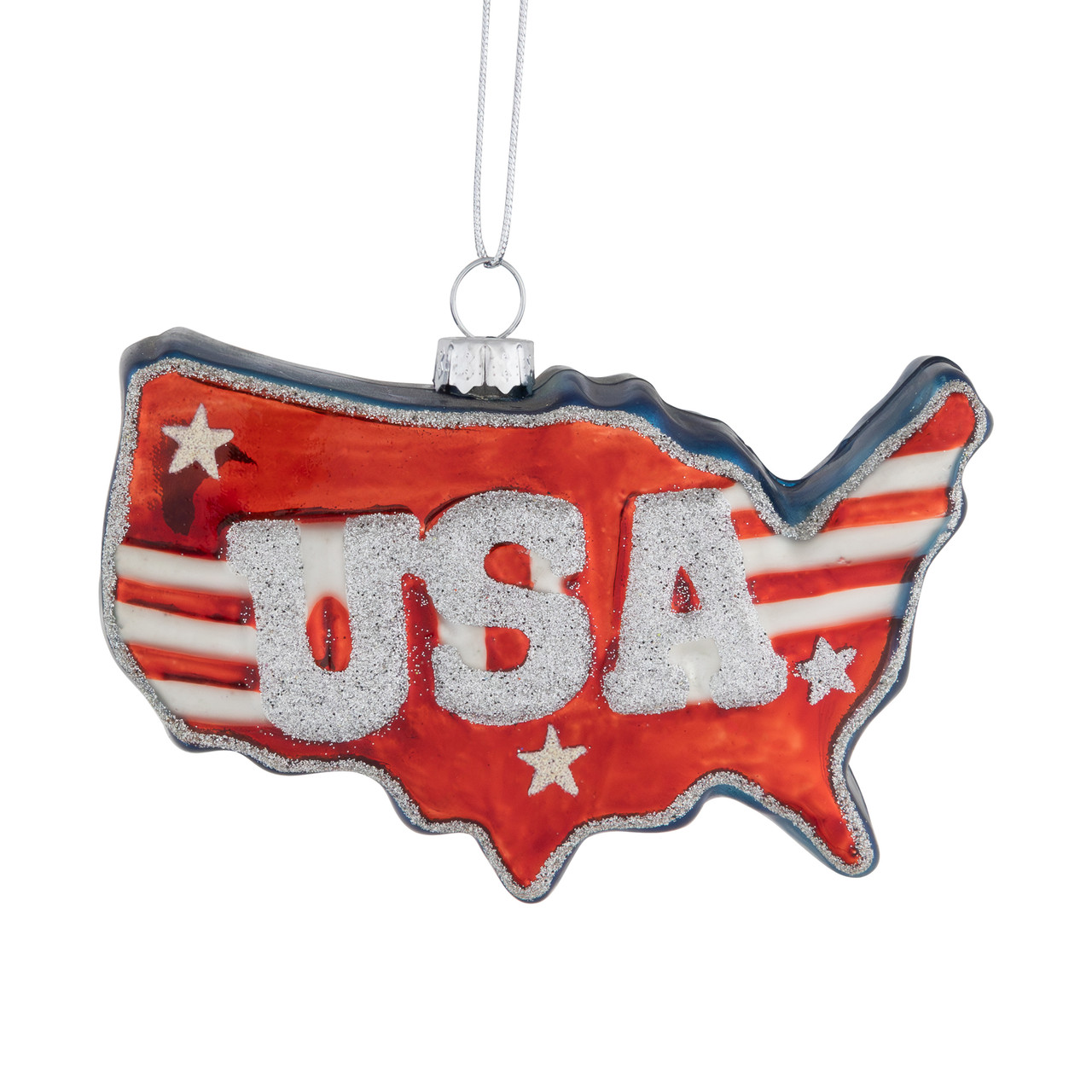 4.25" Americana USA Glass Christmas Ornament