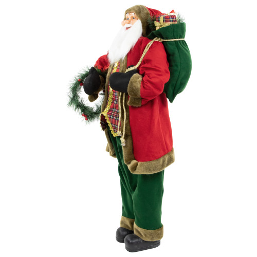 60" Santa Claus with Wreath and Gift Bag Standing Christmas Figure