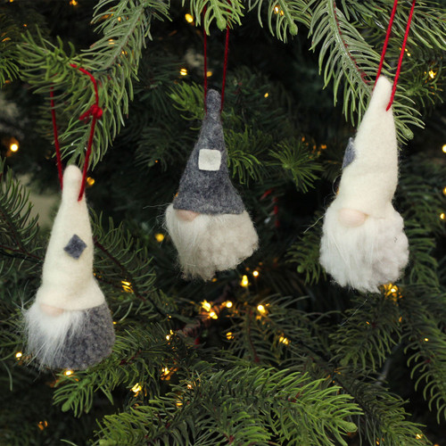 Christmas Gnomes Heads - 3.75" - Gray and Cream - Set of 3