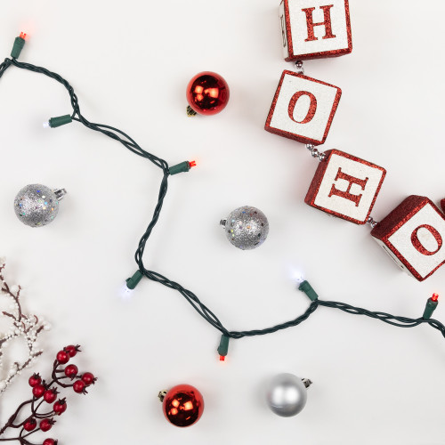 50ct Red and White LED Wide Angle Christmas Lights, 16.25ft Green Wire