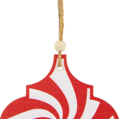 4.5" Red and White Candy Cane Swirl Bauble Wooden Christmas Ornament