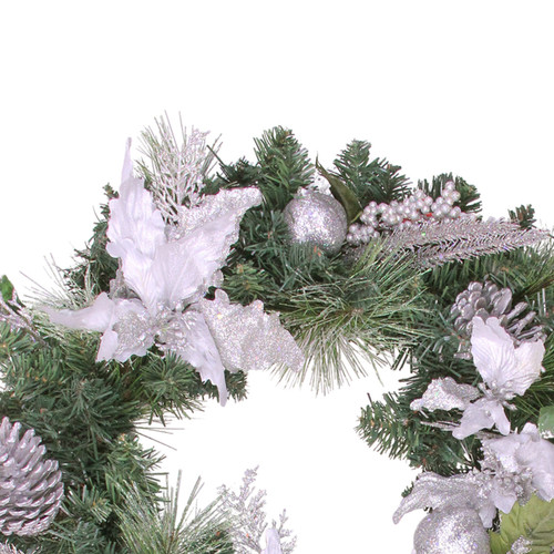 Glittered Poinsettia with Pine Cones Artificial Christmas Wreath - 24" - Unlit