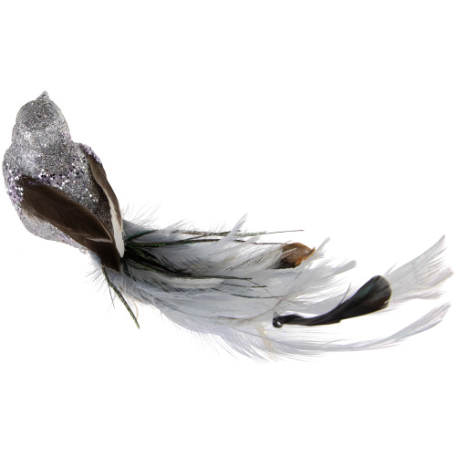 8" Silver Glitter Embellished Bird with Clip and Feathers Christmas Ornament