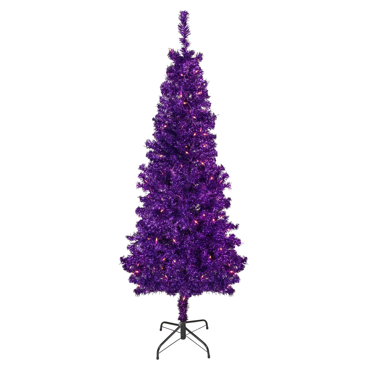 6' Pre-Lit Purple Artificial Tinsel Christmas Tree, Clear Lights