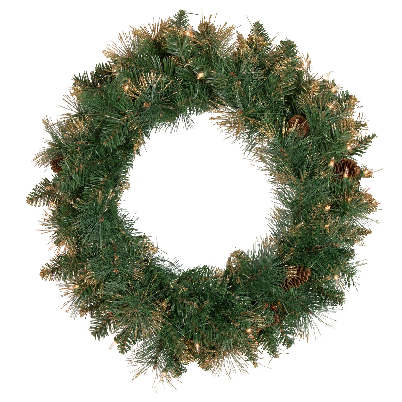 Pre-Lit Yorkshire Pine Artificial Christmas Wreath, 24-Inch, Clear Lights