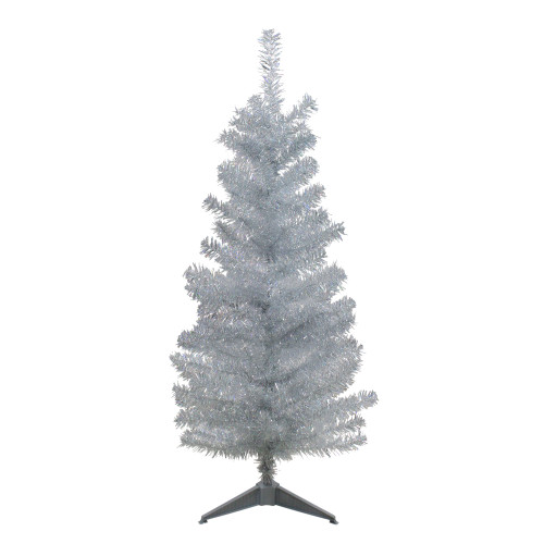 4' Holographic Silver Tinsel Slim Artificial Christmas Tree - Unlit