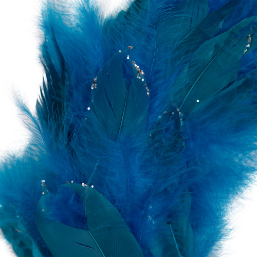 Two-Tone Feathers Glittered Christmas Wreath - 14.5" - Unlit - Turquoise