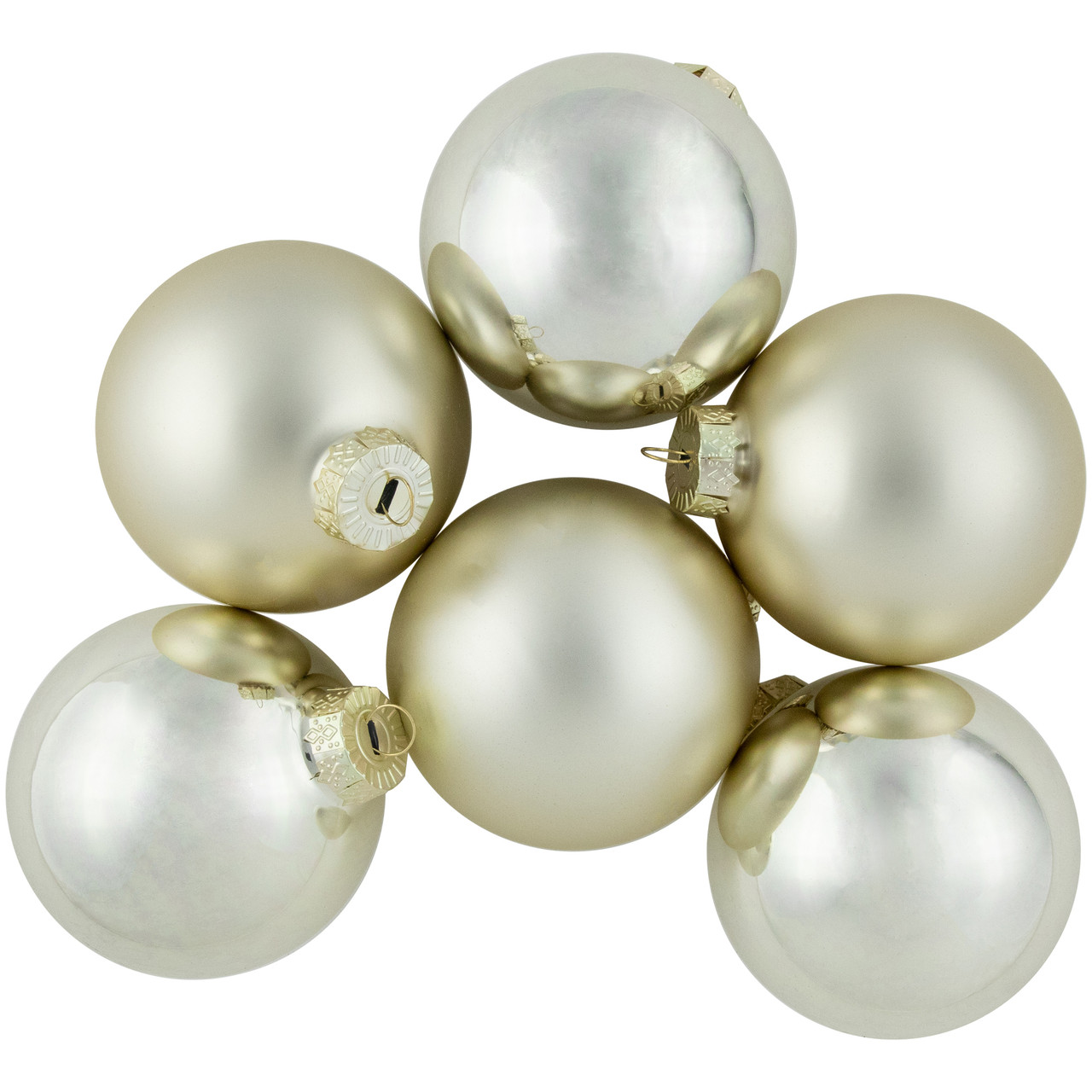 6ct Gold 2-Finish Glass Ball Christmas Ornaments 3.25" (80mm)