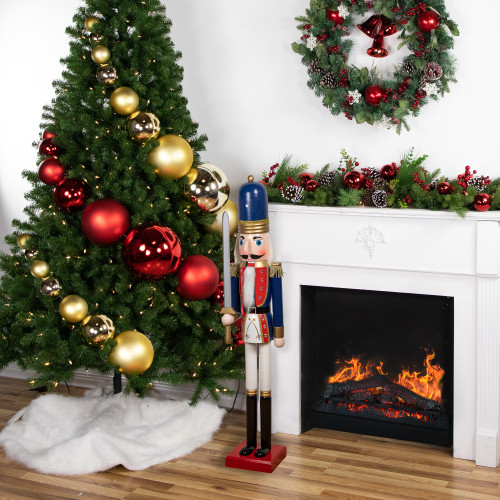 48.25" Blue and White Christmas Nutcracker Soldier with Sword