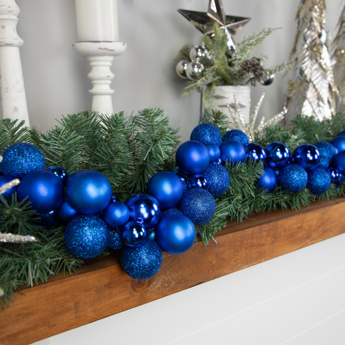 6' Blue 3-Finish Shatterproof Ball Christmas Garland