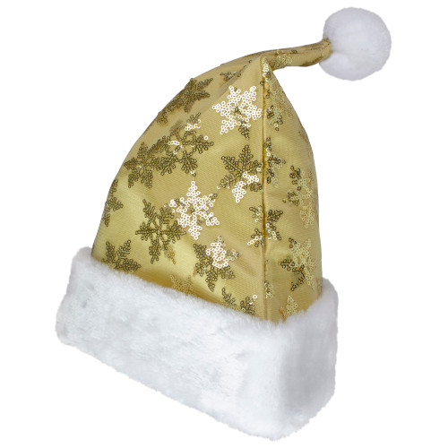 21" Gold and White Sequin Snowflake Christmas Santa Hat Costume Accessory - Medium