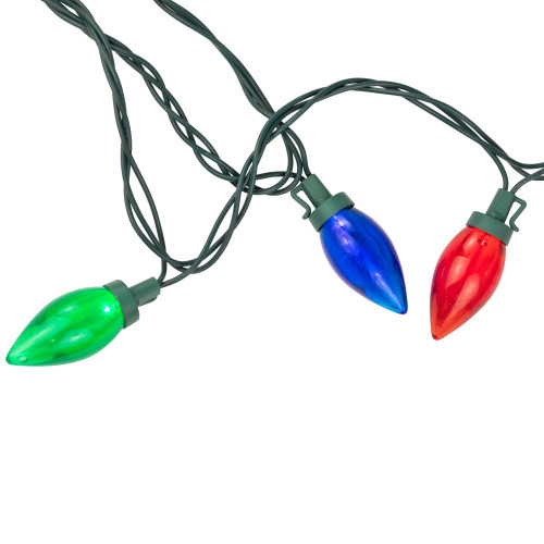 25ct Multi-Color LED C9 Christmas Lights, 16ft Green Wire