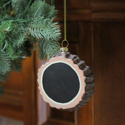 Round Chalkboard Tree Stump Glass Christmas Ornament - 3.5"