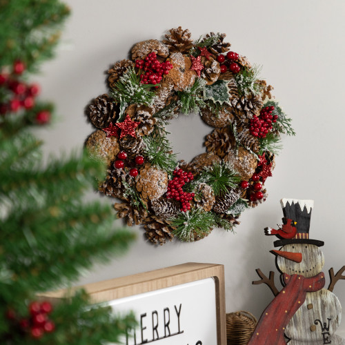 Flocked Pinecones and Glittered Stars Christmas Wreath - 13.25" - Unlit