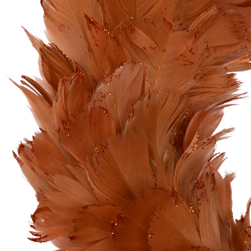 Two-Tone Feathers Christmas Wreath - 14.5" - Unlit - Rust Orange