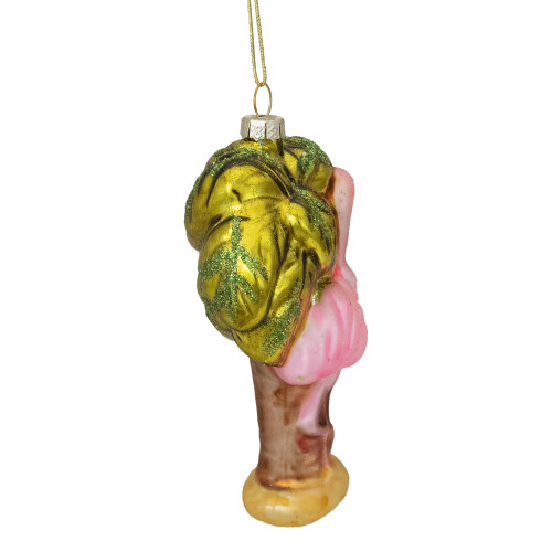 4" Pink Flamingo with Palm Tree Glass Christmas Ornament