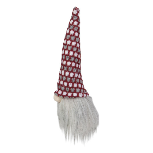 8" Lighted Red, White and Gray Knit Gnome Head Christmas Ornament