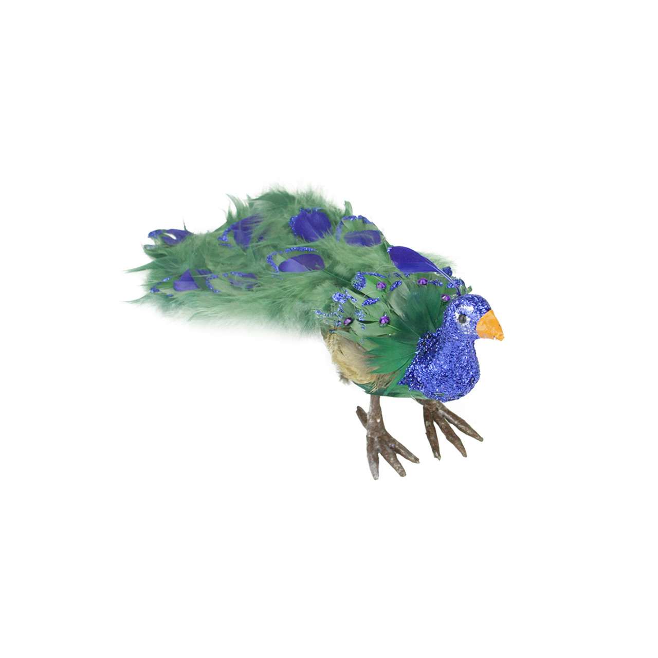 Standing Peacock Tail Feathers Christmas Decoration - 13" - Green and Blue