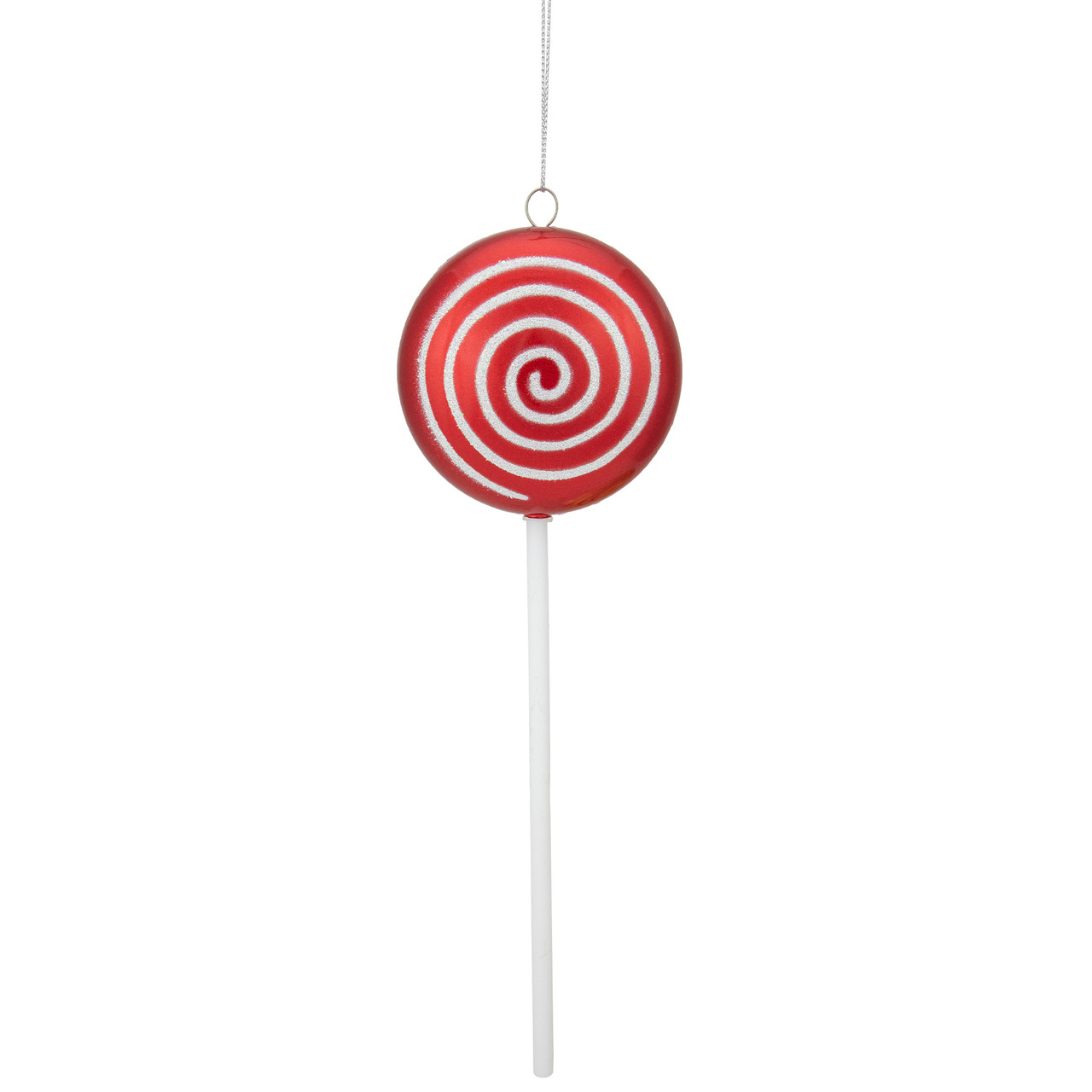 10" Red Candy Lollipop with Iridescent Glitter Swirl Shatterproof Christmas Ornament