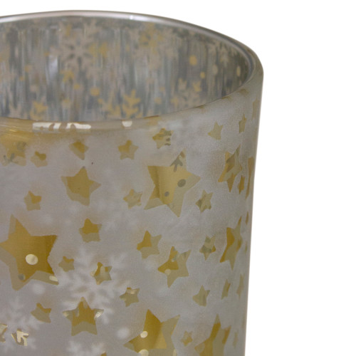 3" Matte Silver and Gold Stars and Snowflakes Flameless Glass Candle Holder