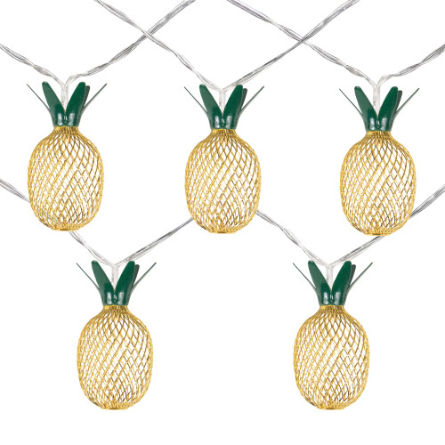 10-Count LED Warm White Gold Pineapple String Lights - 3' Clear Wire